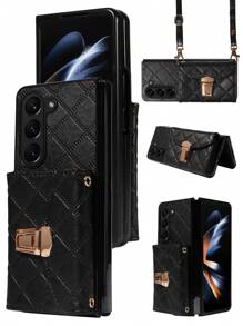 1入組可上鎖的錢包式PU手機殼，適用於Galaxy Z Fold 5、Z Fold 4、Z Fold 3，兼容三星手機 - 黑色 - 查看 5