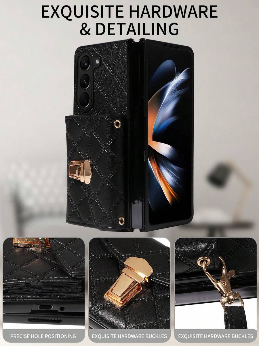 1入組可上鎖的錢包式PU手機殼，適用於Galaxy Z Fold 5、Z Fold 4、Z Fold 3，兼容三星手機 - 黑色 - 查看 1