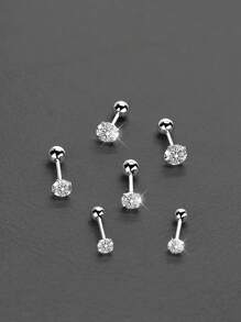 6入組時尚極簡主義鈦鋼3mm/4mm/5mm方形氧化鋯打孔裝飾耳針,適合女性日常佩戴 - 耳環套裝 - 查看 12