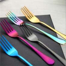 1套4入組不帶盒裝不鏽鋼西餐具,包含刀、叉、匙,適用於牛排和牛肉 - 彩色 - 查看 4