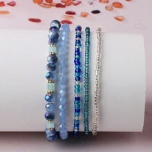 5pcs Boho Bohemian Style Beach Vacation Decor Blue Crystal Rice Beads Bracelet For Women Girls Party Gift Jewelry - Blue - View 2