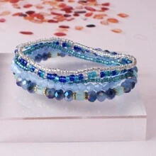 5pcs Boho Bohemian Style Beach Vacation Decor Blue Crystal Rice Beads Bracelet For Women Girls Party Gift Jewelry - Blue - View 6
