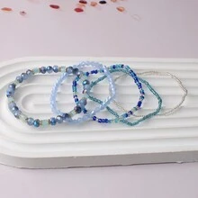 5pcs Boho Bohemian Style Beach Vacation Decor Blue Crystal Rice Beads Bracelet For Women Girls Party Gift Jewelry - Blue - View 5