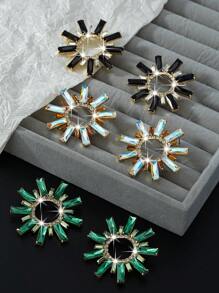 1 对欧美创意个性简约风格水钻镶嵌向日葵耳环，适合女士日常或派对佩戴 - 彩色 - 查看 5