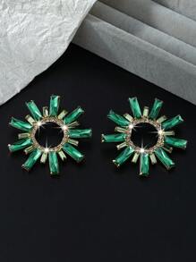 1 对欧美创意个性简约风格水钻镶嵌向日葵耳环，适合女士日常或派对佩戴 - 彩色 - 查看 2