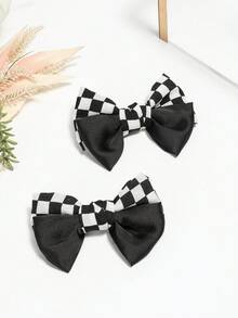 New Arrival Korean Style Checkered Bowknot & Chessboard Pattern Minimalist Shoe Clips - Black and White - View 3