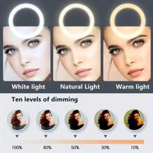 10 Inches (26 Cm) Ring Light With 360° Cell Phone Stand, 10-Level Dimming LED Fill Light, Three Variable Color Temperature Dimming, Suitable For Live Broadcast/Makeup/Photography, Compatible With All IPhones And Most Of The Androi - Black - View 4