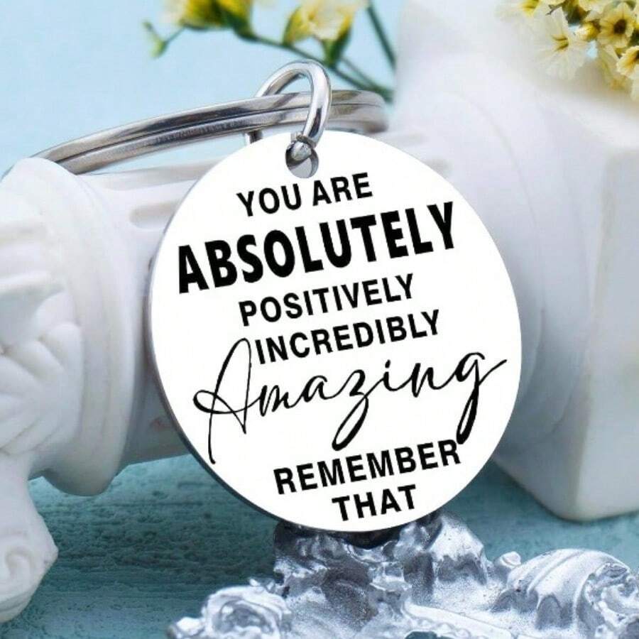 1入不銹鋼圓形母親節禮物鼓勵鑰匙扣,老板同事朋友女兒兒子禮物 - 銀色 - 查看 1