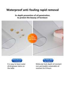 Față de masă transparentă din PVC, 1 buc., grosime 2 mm, modernă, pătrată/dreptunghiulară, inodoră, antibacteriană, impermeabilă, rezistentă la ulei, rezistentă la zgârieturi, rezistentă la căldură, ușor de curățat, potrivită pentru măsuța de cafea, dulapul de la intrare, suport TV, birou de computer - Transparent - Vizualizare 6