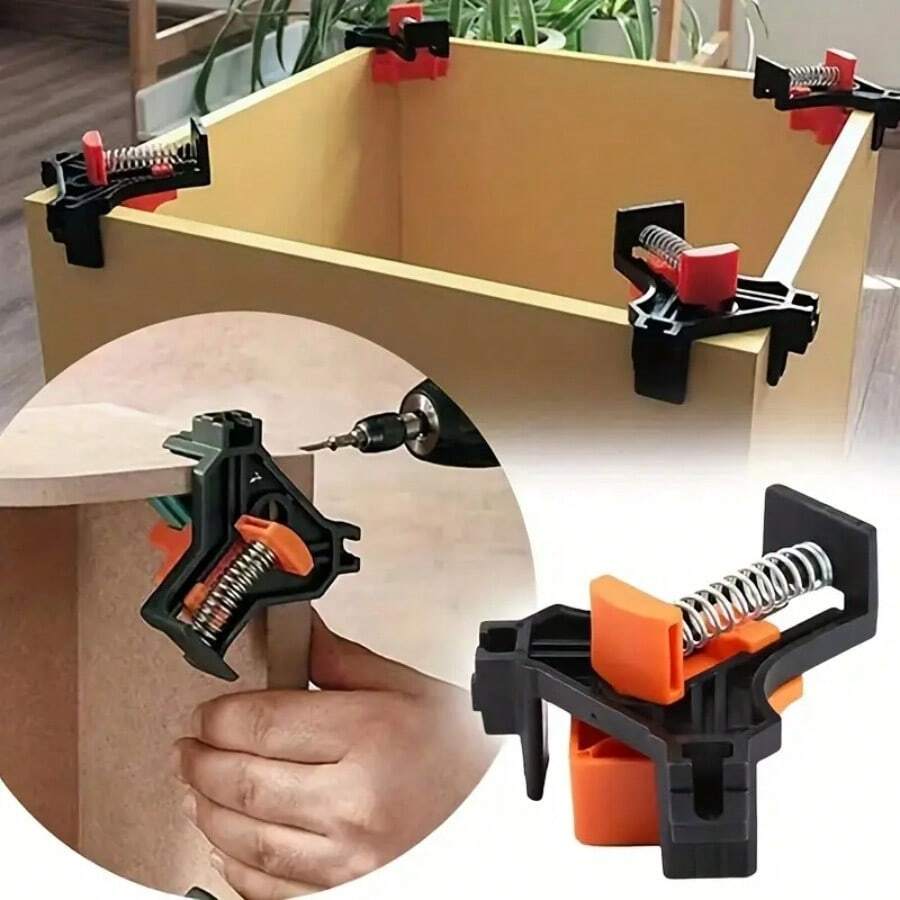 1pc/4pcs Woodworking 90 Degree Right Angle Clamp, Plywood, Fish Tank Clip, G-Clip, F-Clip, Picture Frame Clip, Plastic Clip, Hardware Clip, Adjustable Single-Handle Spring-Loading Right Angle Clamp, Swinging Woodworking Clamp