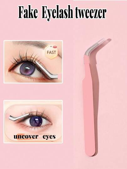 1pc Pink False Eyelashes Applicator With Pointed & Slanted Tip Precision Tweezers,Makeup,Cheap,Room Decor,Vanity,Travel,Bedroom,Makeup Accessories,Tweezers