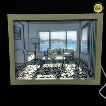 Luz LED de noche para bocetos, lámpara de mesa de Arte de pared de pintura minimalista, Control táctil, marco de fotos de madera, decoración del hogar, alimentación USB, 1pc Lámpara de Mesa Decorativa de Pintura de Luz, la Última Creativa Luz Nocturna LED Marco de Fotos Pequeños Adornos - Multicolor - Ver 5