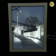 Luz LED de noche para bocetos, lámpara de mesa de Arte de pared de pintura minimalista, Control táctil, marco de fotos de madera, decoración del hogar, alimentación USB, 1pc Lámpara de Mesa Decorativa de Pintura de Luz, la Última Creativa Luz Nocturna LED Marco de Fotos Pequeños Adornos - Multicolor - Ver 6