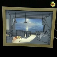 Luz LED de noche para bocetos, lámpara de mesa de Arte de pared de pintura minimalista, Control táctil, marco de fotos de madera, decoración del hogar, alimentación USB, 1pc Lámpara de Mesa Decorativa de Pintura de Luz, la Última Creativa Luz Nocturna LED Marco de Fotos Pequeños Adornos - Multicolor - Ver 4