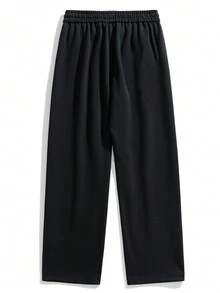 男士實色束口腰直筒褲 - 黑色 - 查看 4