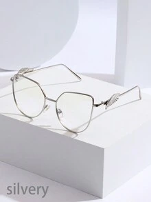 1 件金属猫眼镜框时尚眼镜，配有奢华金属翼装饰，超大透明镜片，男女皆宜，适用于日常装饰、阅读、游戏、电脑、返校，具有抗疲劳、改善视力、简洁便携等特点，还可搭配处方眼镜 - 無色 - 查看 5