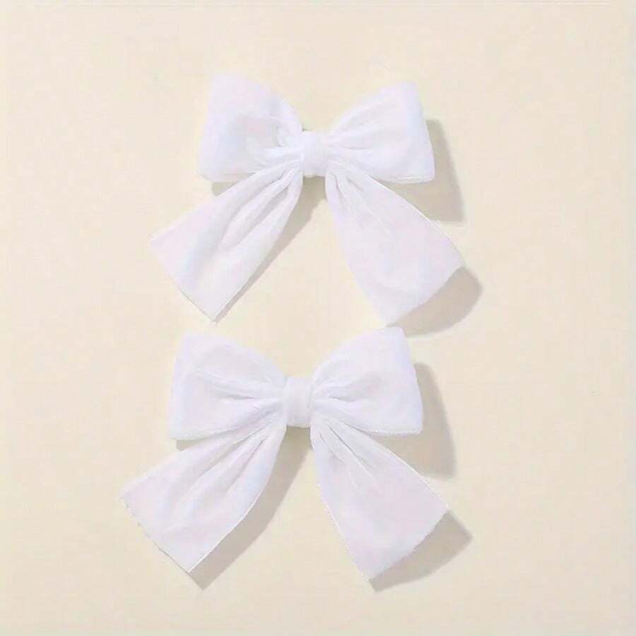 1/2入組可愛手工製作的蝴蝶髮夾（女童）,深絨絨髮夾（兒童）,適合日常使用 - 白色 - 查看 1