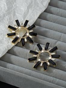 1 对欧美创意个性简约风格水钻镶嵌向日葵耳环，适合女士日常或派对佩戴 - 彩色 - 查看 4