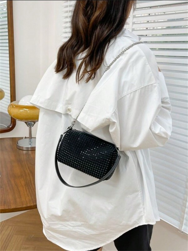 Bolsa Feminina Strass Brilho De Corrente Bolsinha Festas Com Duas Alças