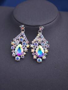 4pcs/Set Rhinestone Mask & Earrings Set, Romantic Elegant Bridal Accessories - Multicolor - View 5