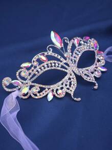 4pcs/Set Rhinestone Mask & Earrings Set, Romantic Elegant Bridal Accessories - Multicolor - View 6