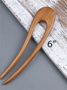 1Pc Wooden Handmade Minimal U-Shaped Two Pronged Hair Fork Hair Pin;Hair Pin For Thick Hair Minimal Bun Holder And Ponytail Holder - Multicolor - View 7