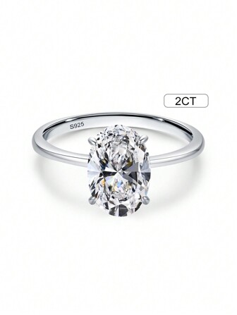 1pc 2ct Classic Simple S925 Sterling Silver Oval Ring, Providing Exquisite Jewelry For Women's Engagement Wedding Bridal Jewelry