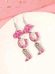 1對浪漫的玫瑰＆愛心＆牛仔帽造型戒指,情人節派對上的長木耳環,是女友/妻子的完美禮物 - 彩色 - 查看 4