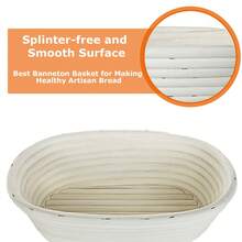 1個長橢圓形麵包籃,1個麵包籃布,手工製作的beniton 防麵包籃,帶防麵包布,可適用於發酵麵包 - 黃色 - 查看 6