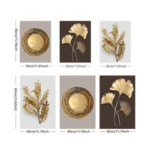 3pcs  Nordic Ginkgo And Annual Wheel Canvas Wall Art - Golden Leaf Poster Prints For Home Living Room Decor - NO Frame Included - Multicolor - View 6