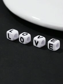 1 Set Plastic Square-Shaped Love Letter Beads For Jewelry & Clothing Decorating(Approximately 240pcs) - Black and White - View 2