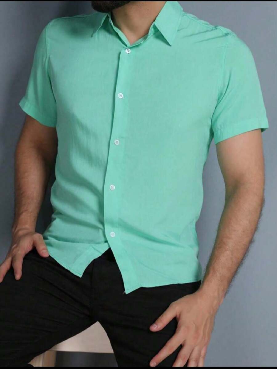 Men Shirts - 淺色水洗藍 - 查看 1