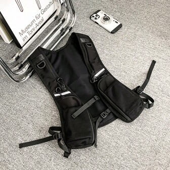 1pc Nylon Waterproof Lightweight Running Bag, Reflective Tactics Vest Bag For Outdoor Sports Like Biking, Fishing, Night Running