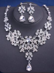 4pcs/Set Silver Rhinestone Masquerade Mask & Earrings, Romantic And Elegant Bridal Accessories - Silver - View 5