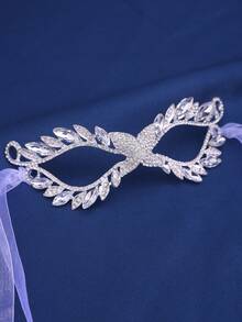 4pcs/Set Silver Rhinestone Masquerade Mask & Earrings, Romantic And Elegant Bridal Accessories - Silver - View 6