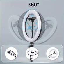 10 Inches (26 Cm) Ring Light With 360° Cell Phone Stand, 10-Level Dimming LED Fill Light, Three Variable Color Temperature Dimming, Suitable For Live Broadcast/Makeup/Photography, Compatible With All IPhones And Most Of The Androi - Black - View 5