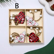12pcs 2024 New Valentine'S Day Themed Mini Pendant Set In Wooden Box, Creative 4-Grid Decoration For Valentine'S Day Atmosphere, Party Decoration - Multicolor - View 4