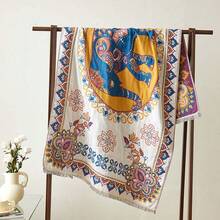 1條熱帶花卉提花披肩,波西米亞風格四層流蘇紗巾浴巾,家用、辦公室、午睡多功能包裝毯 - 吉利象 - 查看 3