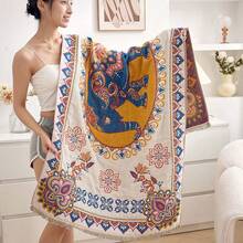 1條熱帶花卉提花披肩,波西米亞風格四層流蘇紗巾浴巾,家用、辦公室、午睡多功能包裝毯 - 吉利象 - 查看 4