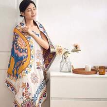 1條熱帶花卉提花披肩,波西米亞風格四層流蘇紗巾浴巾,家用、辦公室、午睡多功能包裝毯 - 吉利象 - 查看 1