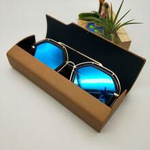 1pc Handmade Wooden Spectacle Case, Myopia Glasses Storage Box With Square Shape For Both Men And Women - Brown - View 3