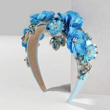1 Peça Faixa de Cabeça Larga Barroca Boho com Imitação de Flores de Cálice Resistente, Pedras Brilhantes e Material de Tecido, Presente do Dia dos Namorados, Tiara, Faixas de Cabelo