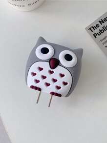 4pcs/Set Cartoon Grey Owl Shaped Charger Case And Cable Protector Compatible With Apple 18/20w Charger And Lightning Cable, Providing Protection Against Scratches, Scuffs And Dirt - Grey - View 7