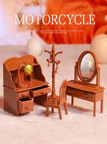 1入組1:12比例復古風格迷你娃娃屋卧室家具套裝,包括迷你鏡子、梳妝台、衣架,是親子互動的超棒禮物 - 棕色 - 查看 1