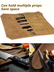 1入組耐用的蠟帆布食物準備組織袋,刀捲袋,廚師刀捲袋,便攜式廚師刀套,帶7個插槽的刀捲袋,刀袋底座適用於家庭廚房、旅行、露營等等（綠色與卡其色） - 綠色 - 查看 9