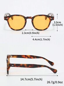 1 件男女通用豹紋橢圓形鉚釘細部休閒裝飾時尚眼鏡 - 薑色 - 查看 6