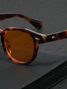 1 件男女通用豹紋橢圓形鉚釘細部休閒裝飾時尚眼鏡 - 薑色 - 查看 2