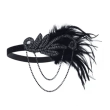 1套5入女性80年代復古風格音符、流蘇、鑽石、羽毛頭箍、珍珠項鍊、鑽石耳環、手套、香煙管派對裝扮配件 - 彩色 - 查看 2