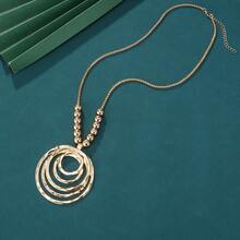 1入幾何圓形ccb珠飾墜飾毛衣鏈,女性精美高端時尚珠寶禮物 - 金黃色 - 查看 4