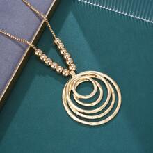 1入幾何圓形ccb珠飾墜飾毛衣鏈,女性精美高端時尚珠寶禮物 - 金黃色 - 查看 3